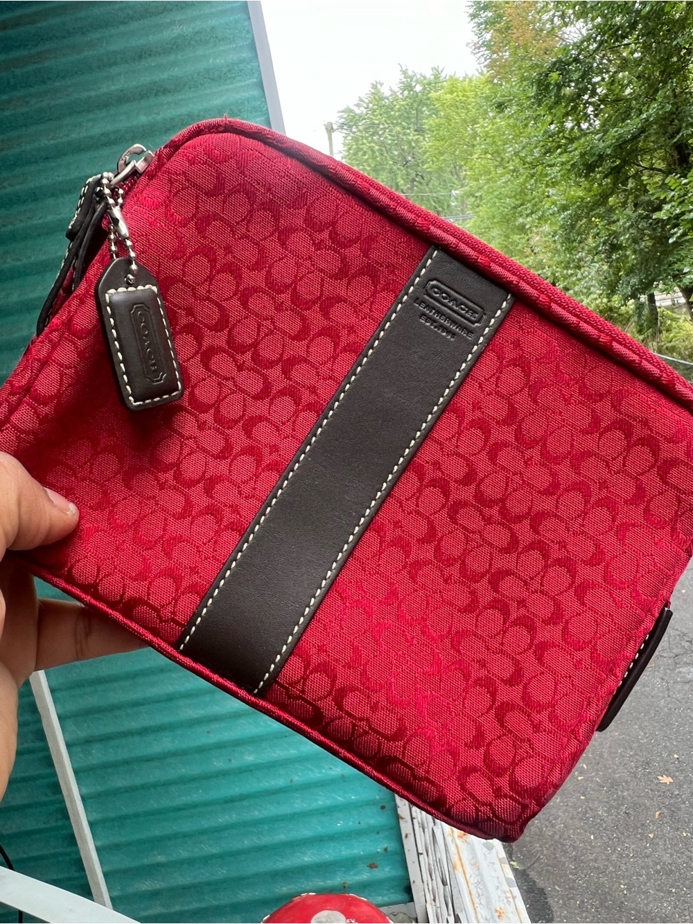 Coach Red Signature Canvas Toiletry Pouch with Black Trim